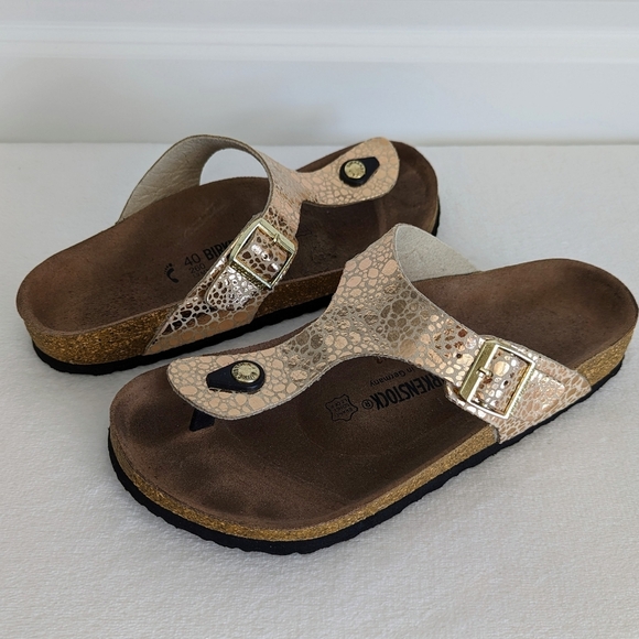 Birkenstock Birko-Flor Gizeh Sandals Narrow Fit Metallic Copper EU40 9-95 EUC - Picture 1 of 16